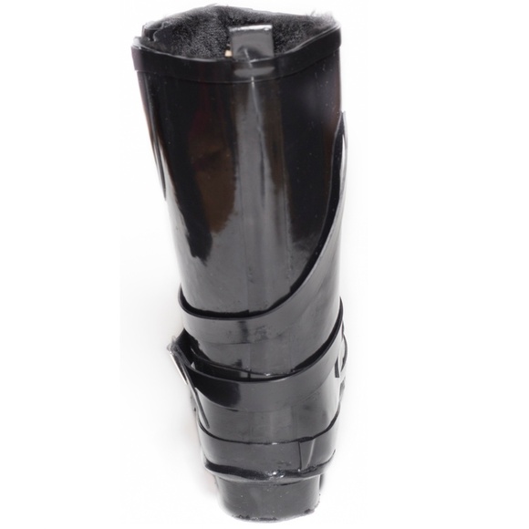 Women's Rainboots, Mid Calf Faux Fur Lined Rain Boots, RB-2414 Black, Size 7 - Picture 3 of 6